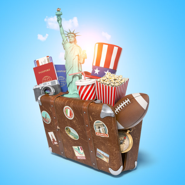 旅行或旅行到纽约和美国的概念。美国的国家和文化象征，图片下载