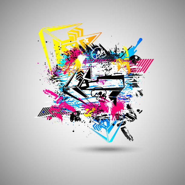 抽象涂鸦背景与设计元素和头骨，街头艺术设计与grunge纹理图片下载