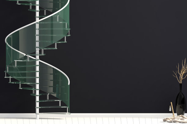 带有螺旋楼梯的现代室内设计。3 d演示。模拟了墙图片下载