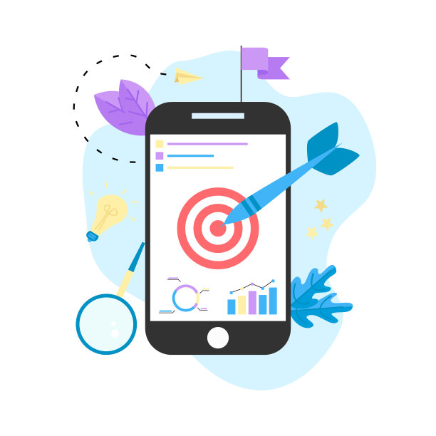 用智能手机上的箭头瞄准目标，击中目标，实现目标。商业概念矢量图图片下载