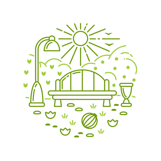 带有长椅和自然元素的公共公园概念图片下载