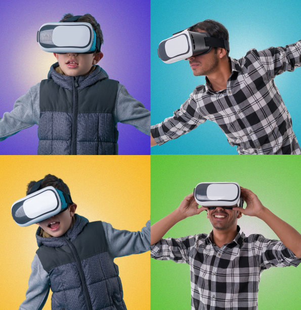 人们通过VR眼镜上的内容拼贴图片下载