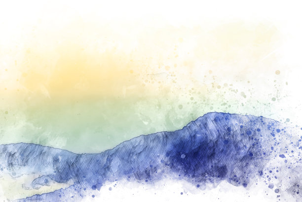 抽象色彩山、峰、树水彩插画背景。图片下载