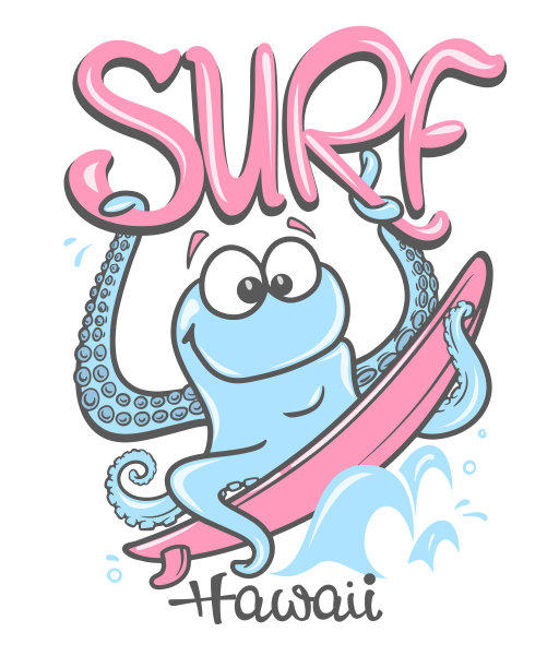 章鱼夏季冲浪，印花设计的服装。图片下载