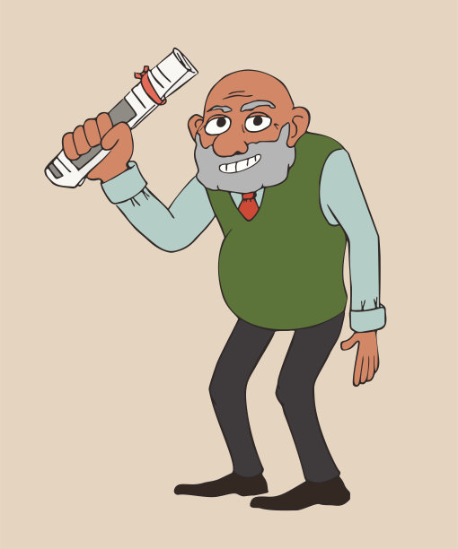 卡通高年级肖像与报纸图片下载