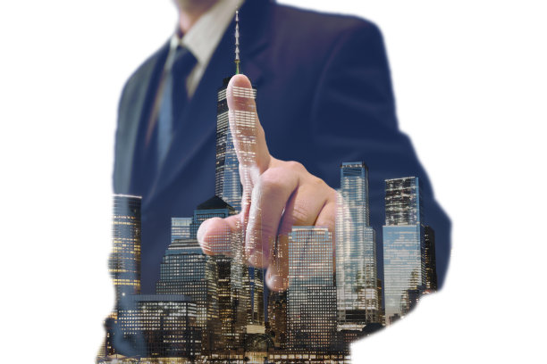 商人指触选择金融区摩天城图片下载