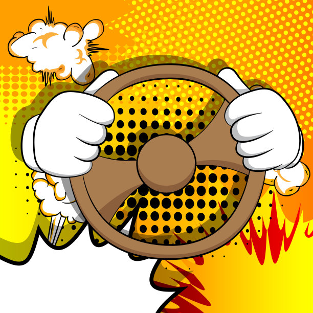 卡通手驾驶，握着方向盘。图片下载