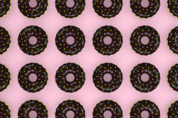 甜甜圈，俯视图，粉色背景，平铺图片下载