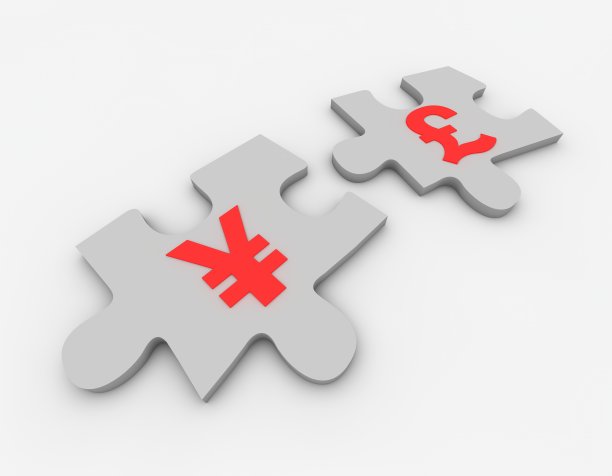 3D合成插画、拼图与货币符号、金融合作与经济一体化、人民币与英镑图片下载