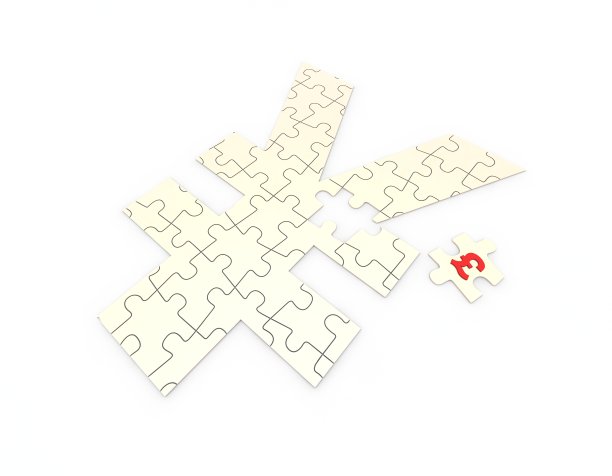 3D合成插画、拼图与货币符号、金融合作与经济一体化、人民币与英镑图片下载