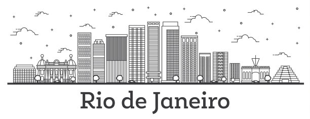 里约热内卢巴西城市轮廓线与现代建筑隔离在白色。图片下载