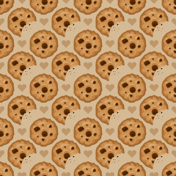 米色无缝图案与饼干和心形。图片下载