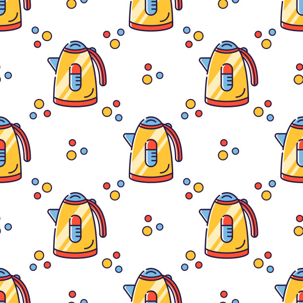 矢量无缝模式在线性风格。厨房烹饪用电器。电热水壶图片下载
