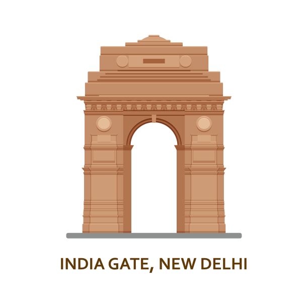 新德里的印度门。印度最著名的景点。体系结构构建。著名的旅游景点。矢量插图。图片下载