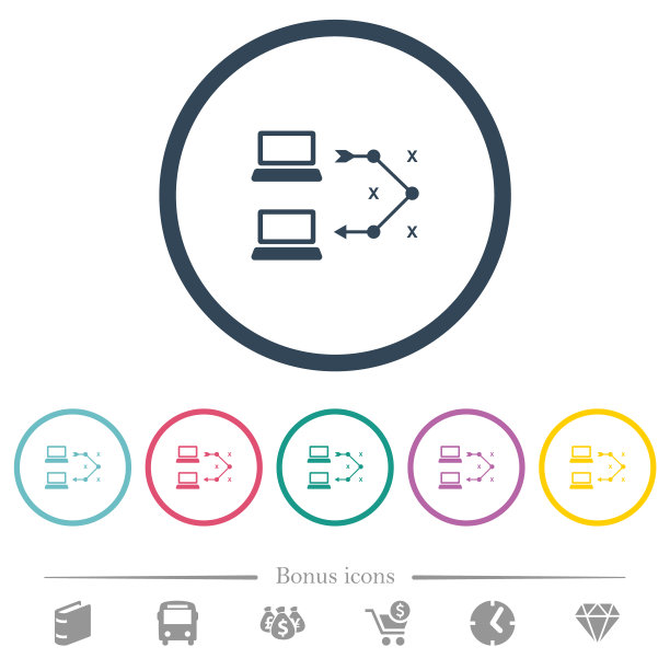 Traceroute远程计算机平面颜色图标在圆形轮廓图片下载
