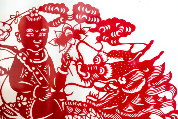 中国剪纸，送独角兽，寓意丰饶素材图片