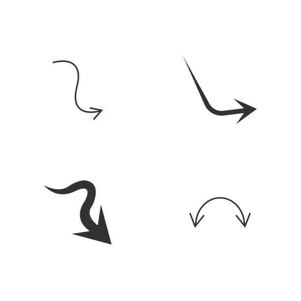 矢量插图的弯曲箭头图标。4个弯曲箭头图标设置。曲线图标。图片下载