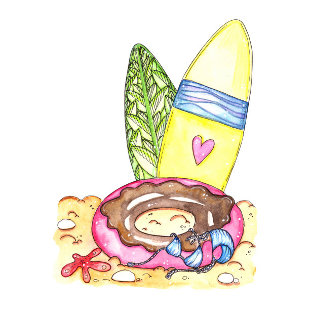 手绘水彩夏季卡孤立的白色背景。图片下载