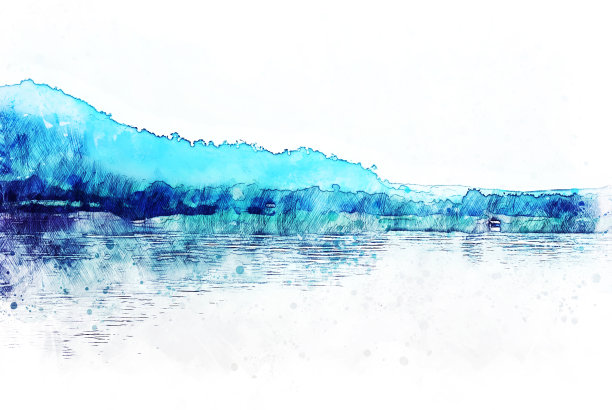 抽象多彩的山川水彩插画背景。图片下载