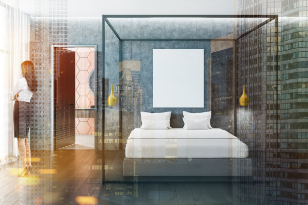 混凝土卧室室内海报，女人图片下载