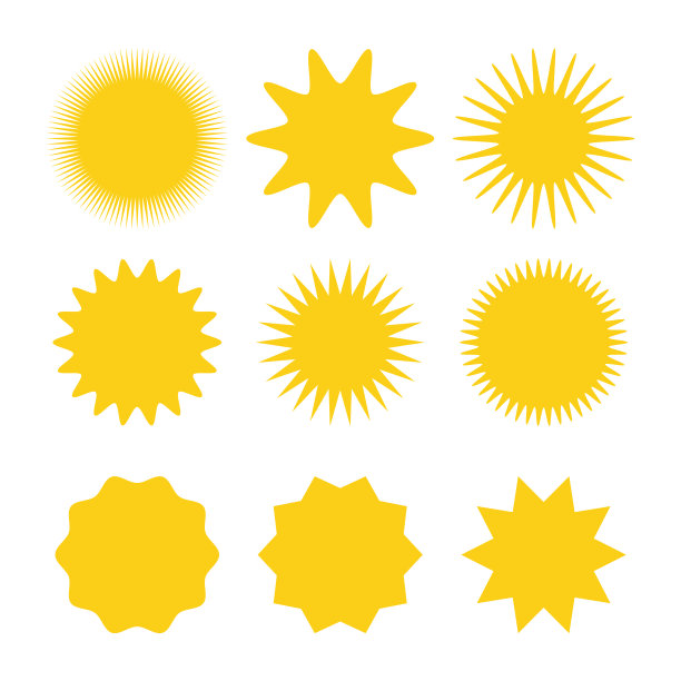 太阳图标矢量集合。黄色太阳图标。太阳图标集。太阳矢量图标图片下载