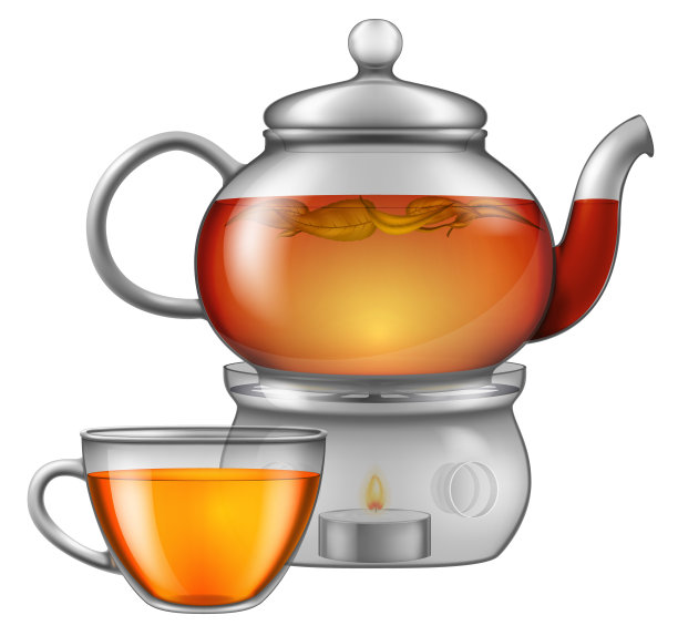 玻璃茶壶和一杯茶。图片下载