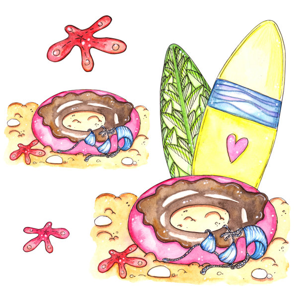 手绘水彩夏季卡孤立的白色背景。图片下载