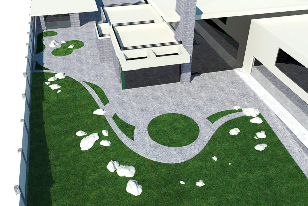 娱乐后院景观，空中3D插图。图片下载