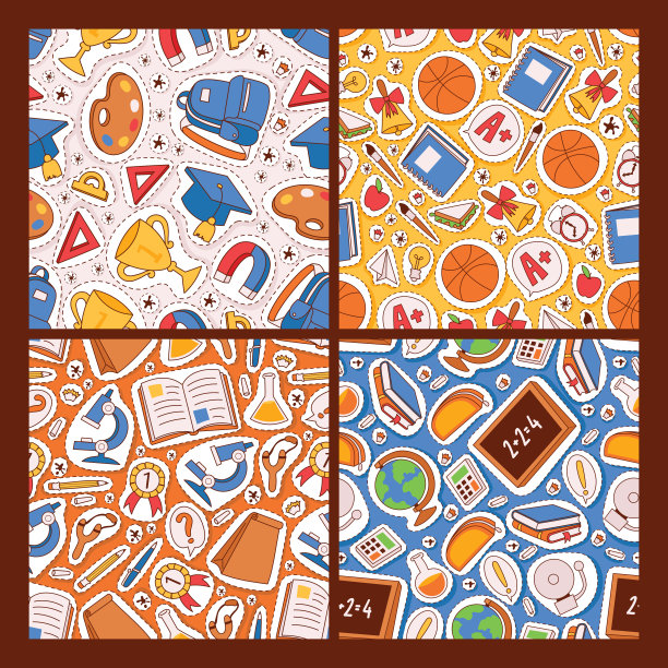 学校提供向量无缝模式教育学校配件为学童背景教育文具在教室学习贴纸插图背景图片下载