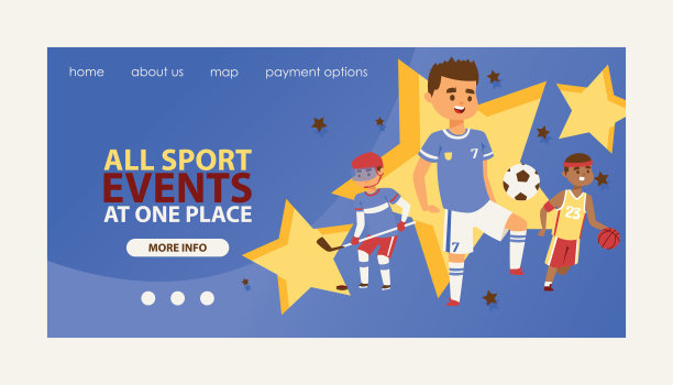 儿童在运动矢量网页男孩或女孩的角色打曲棍球棒球和儿童在足球篮球插图背景儿童运动事件着陆网页图片下载