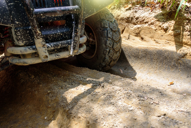 近距离看ATV Quad自行车在热带雨林图片下载