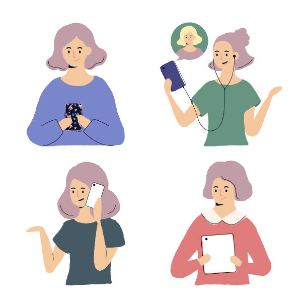 女性使用智能手机和平板电脑的插画图片下载