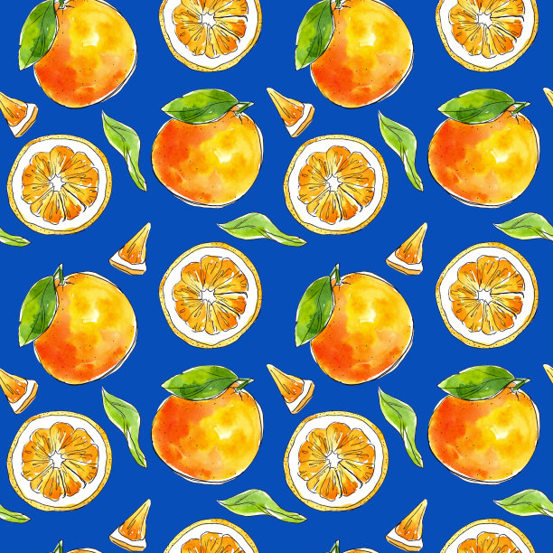 水彩手绘无缝柑桔图案:柠檬，柑橘，青柠，橙。图片下载