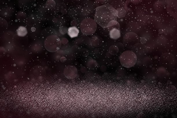 红色的美丽闪烁的灯光散焦散焦抽象的背景和飘落的雪花飞，假日的实体纹理与空白的空间为您的内容图片下载