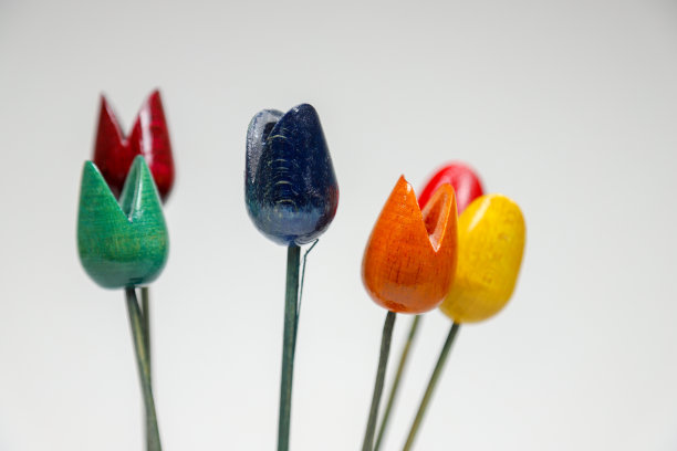 五颜六色的木制郁金香装饰图片下载