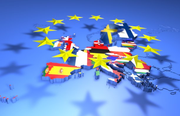 带有国家旗帜的欧盟地图图片下载