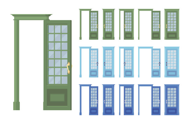 门经典设置，木制带玻璃，建筑入口，房间图片下载