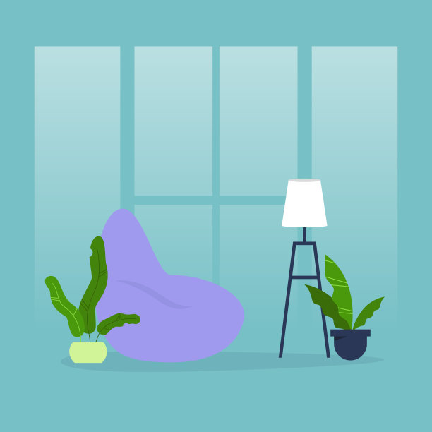 办公家具，豆袋椅。日常生活。客厅内。没有人。平面可编辑矢量插图，剪辑艺术图片下载