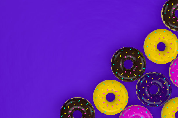 甜甜圈，俯视图，紫色背景，平躺图片下载