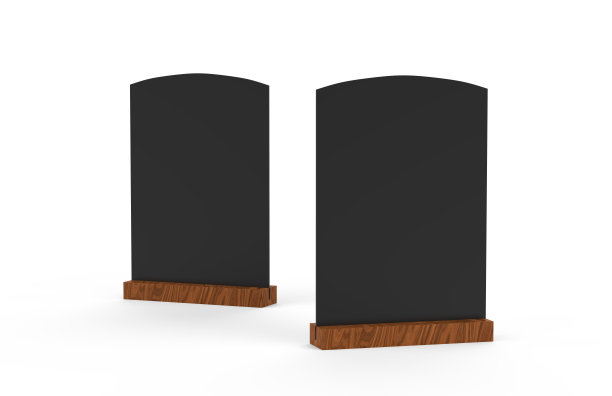 木质桌谈器模拟模板在孤立的白色背景，木制黑板桌谈器用于菜单栏和餐厅，3d插图图片下载