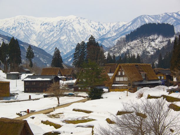 日本景观596茅草屋顶的村庄图片下载