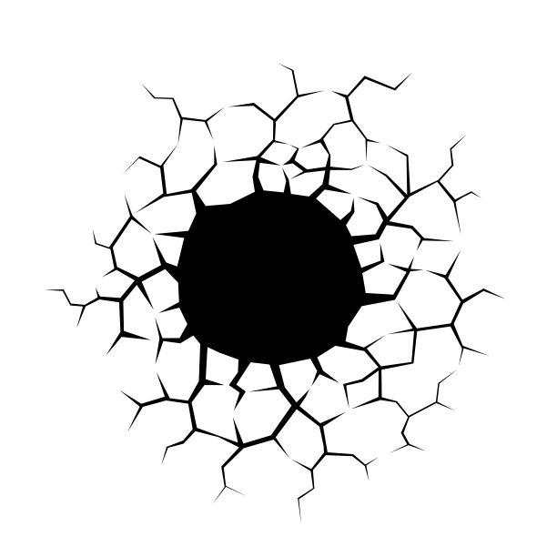 白色背景上的土壤裂缝或根系网络。裂缝的混凝土墙上有个洞。图片下载