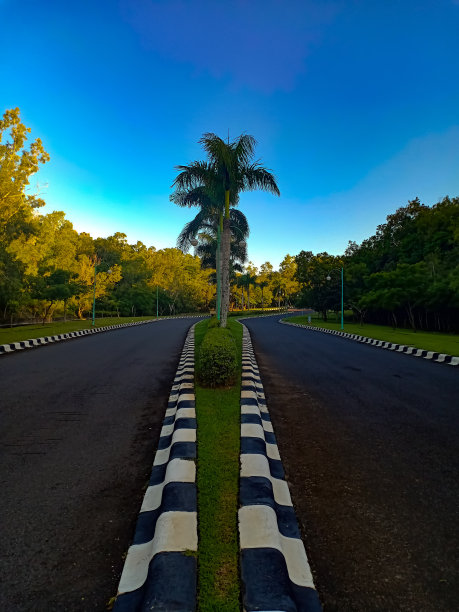 公路中间有一条黑白相间的边界线图片下载