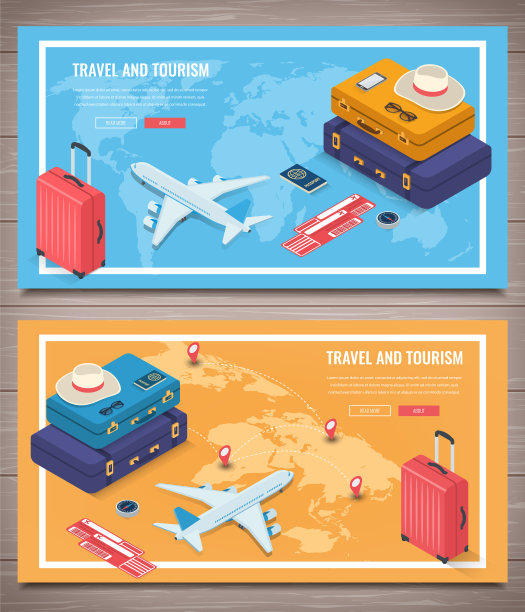 旅游横幅在等距风格。旅行和旅游。网站模板的概念。向量图片下载