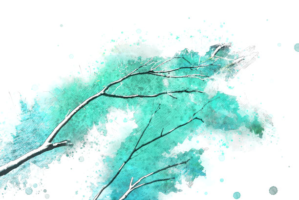 摘要以森林中的彩色树干为背景的水彩插画。图片下载