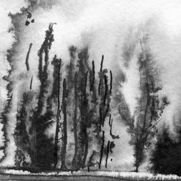 抽象水墨山水手绘插画。图片下载