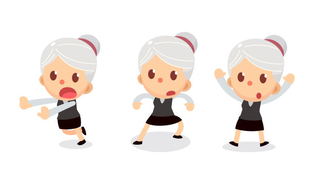 在行动中设置微小的女商人角色。一个白发苍苍的女人。投降。图片下载