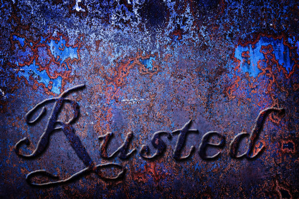 蓝色生锈金属板背景的细节与粗糙的纹理图形图片下载