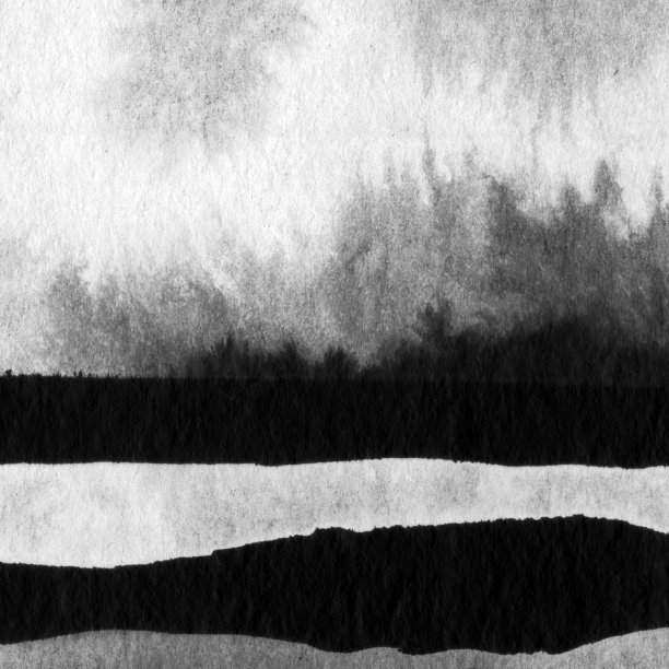 抽象水墨山水手绘插画。图片下载