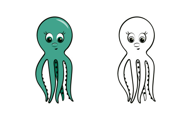 卡通可爱章鱼的着色页面轮廓。儿童涂色书。矢量图图片下载